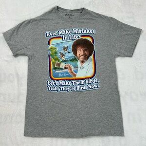 Bob Ross Ever Make Mistakes In Life Shirt Men’s Medium Graphic Print Gray